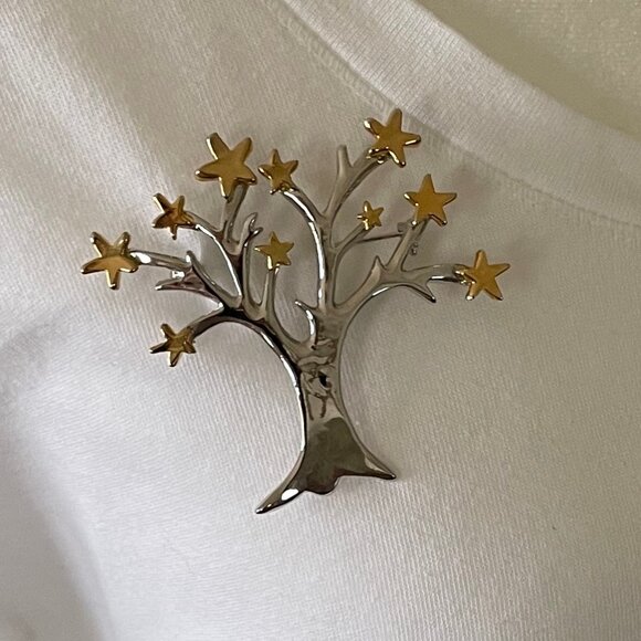 Gorgeous Starlit Treetop Silver and Gold Tone Brooch Pin - Picture 3 of 7